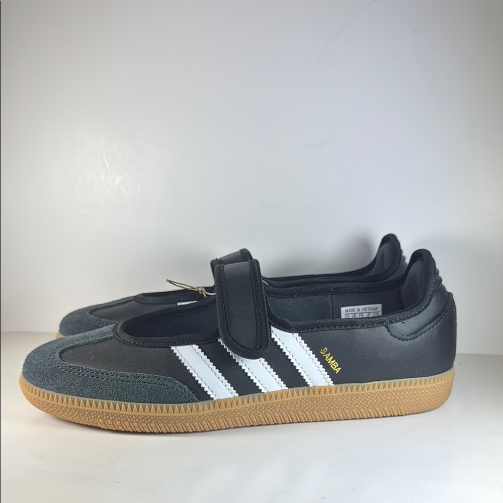 Adidas Samba Black White Velcro Size 7 Youth Big Girl Sneakers Mary Jane Shoes